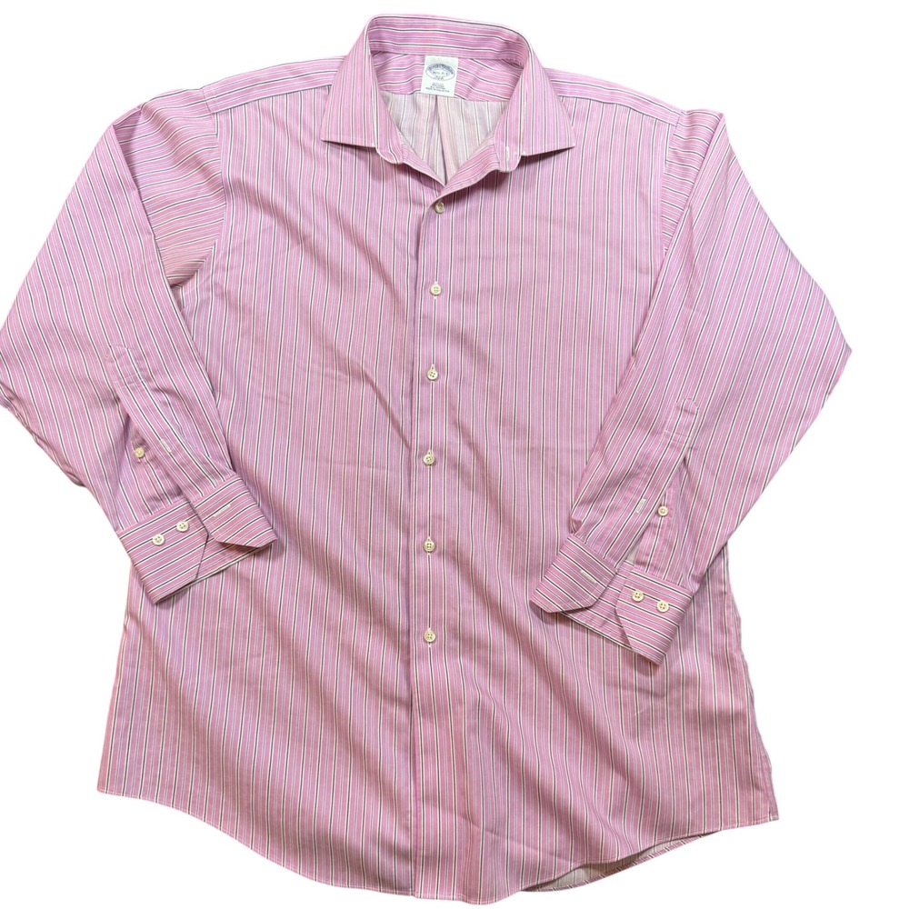 Brooks Brothers Mens Long Sleeve Dress Shirts Pink Stripe + White 16 1/2-2/3 - Picture 2 of 16